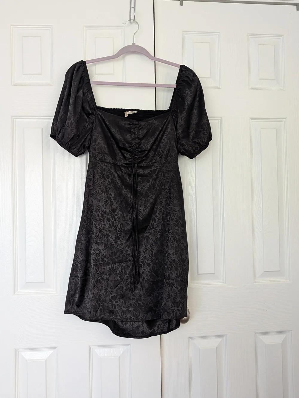 Altar'd State Black Floral Jacquard Puff Sleeve Mini Dress - Picture 3 of 6